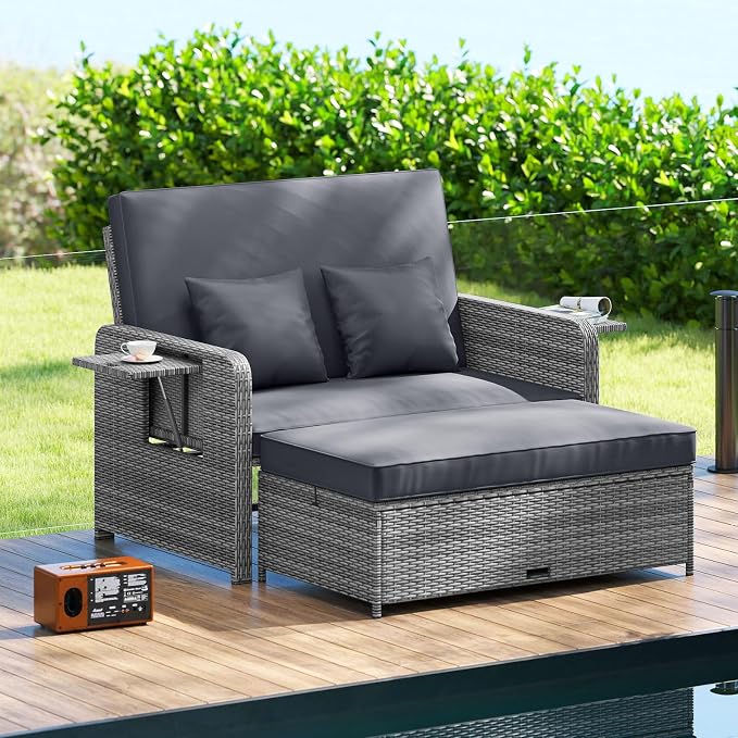 HAPPYGRILL Patio Rattan Wicker Daybed - Image 3