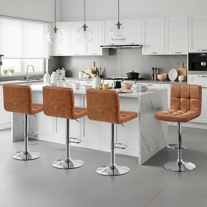 Yaheetech Bar Stools Set of 4, PU Leather Swivel Barstools, Height Adjustable - Image 2