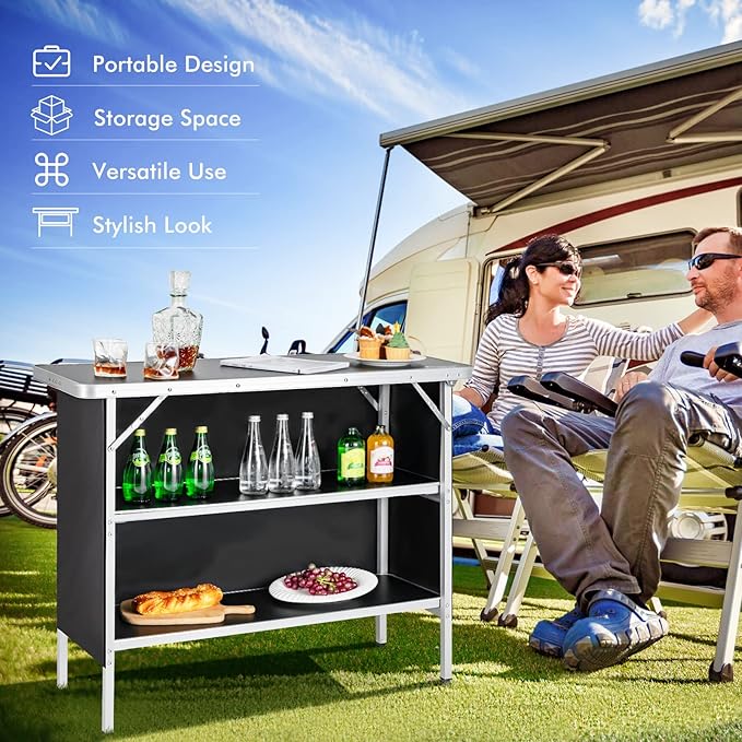 COSTWAY Folding Picnic Camping Table, Portable Lightweight Aluminum Table - Image 3
