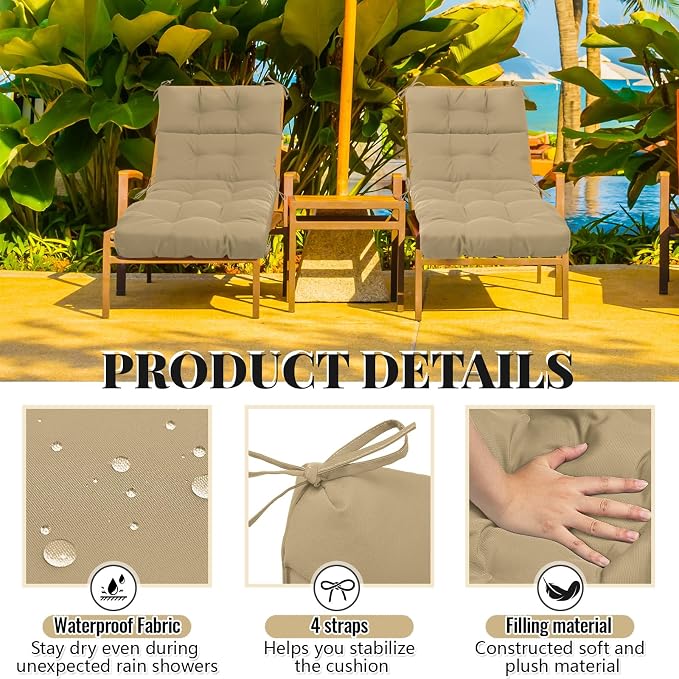 Kigley 2 Pcs Chaise Lounge Cushions 75 x 22 x 5 Inches Soft Brown Lounge Chair - Image 4