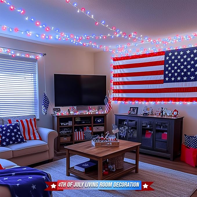 JMEXSUSS 400 LED Red White and Blue Lights Outdoor, 132FT 4th of July Lights - Image 4
