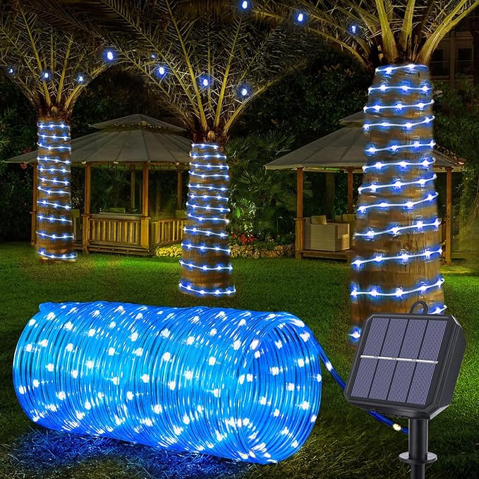 Solar Rope Lights, 66ft 200LED Solar String Lights, 8 Modes Waterproof Solar by Jnaurb
