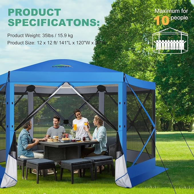 COBIZI 12x12 FT Pop Up Canopy Extendable Tent, Gazebos On Clearance, Screened - Image 2