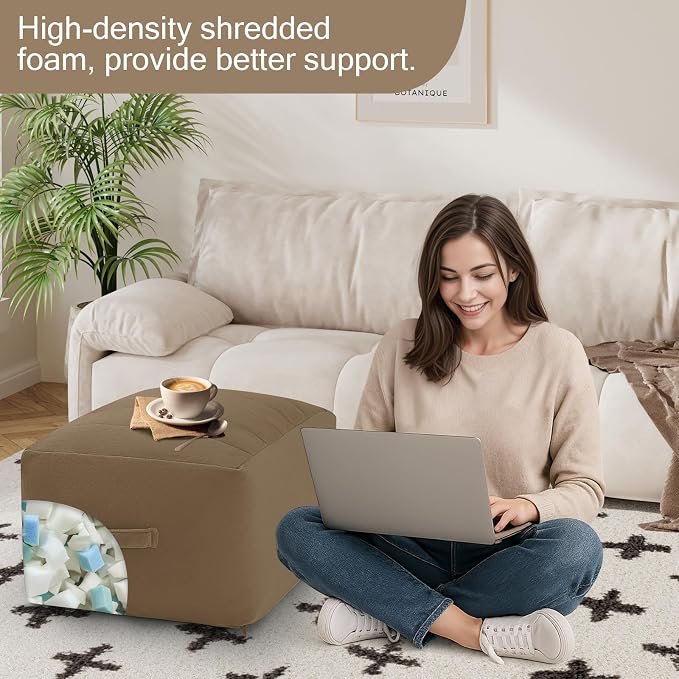MeMoreCool Square Stuffed Pouf Ottoman Foot Rest, Floor Pouf Foot Stool - Image 6
