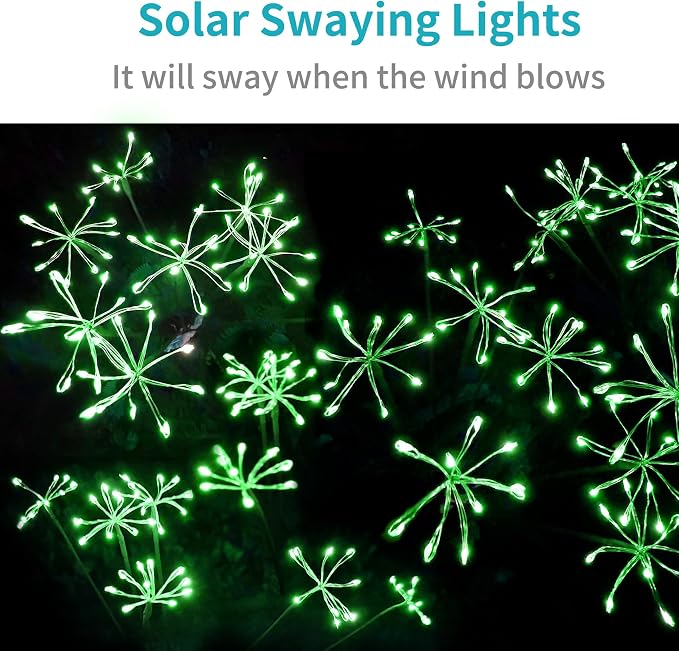 JJGoo Solar Garden Lights, New Upgraded 2 Pack Solar Swaying Starburst Light - Image 3