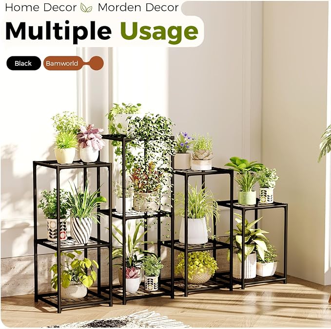 Bamworld Plant Stands Indoor 4 Sets Plant Shelves Outdoor Metal Plant Holder - Image 2
