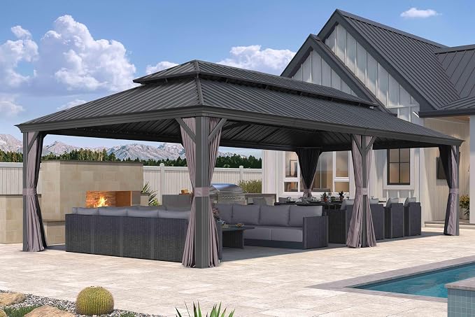 PURPLE LEAF 12' X 26' Hardtop Gazebo Aluminum Gazebo by PURPLELEAF