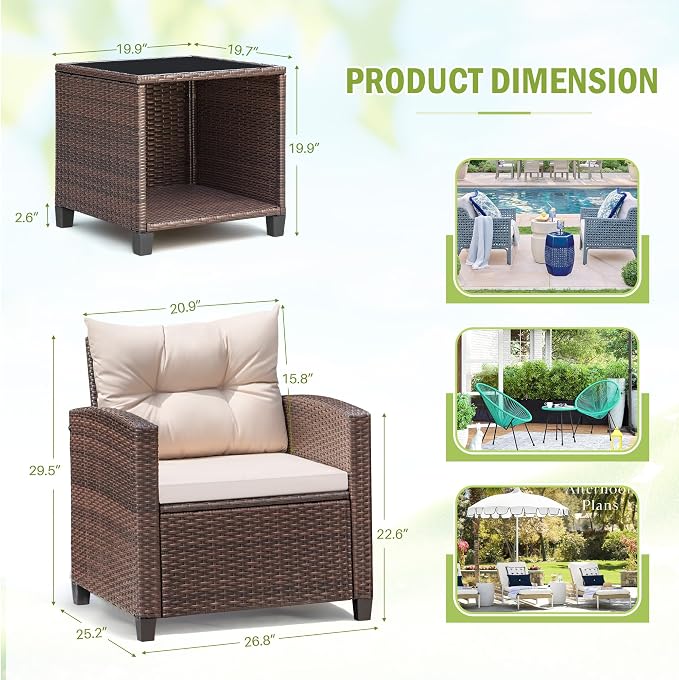 Devoko 3 Pieces Patio Furniture Set, PE Rattan Wicker Patio Set - Image 3