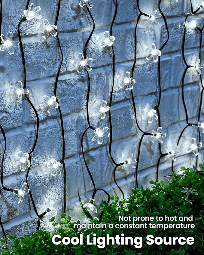 Brightown 2 Pack Total 52FT 120 LED Solar String Lights Flower Outdoor - Image 7