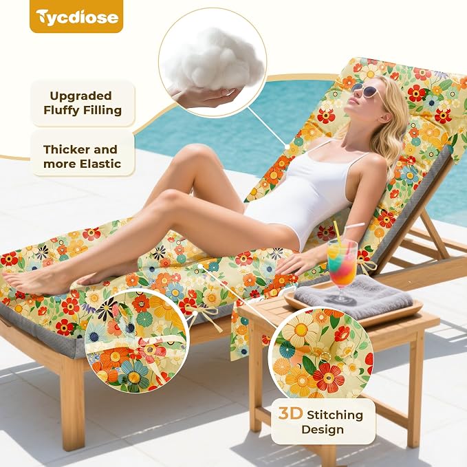Outdoor Chaise Lounge Chair Cushion, Thickened Non-Slip Patio Lounge Chair - Image 2