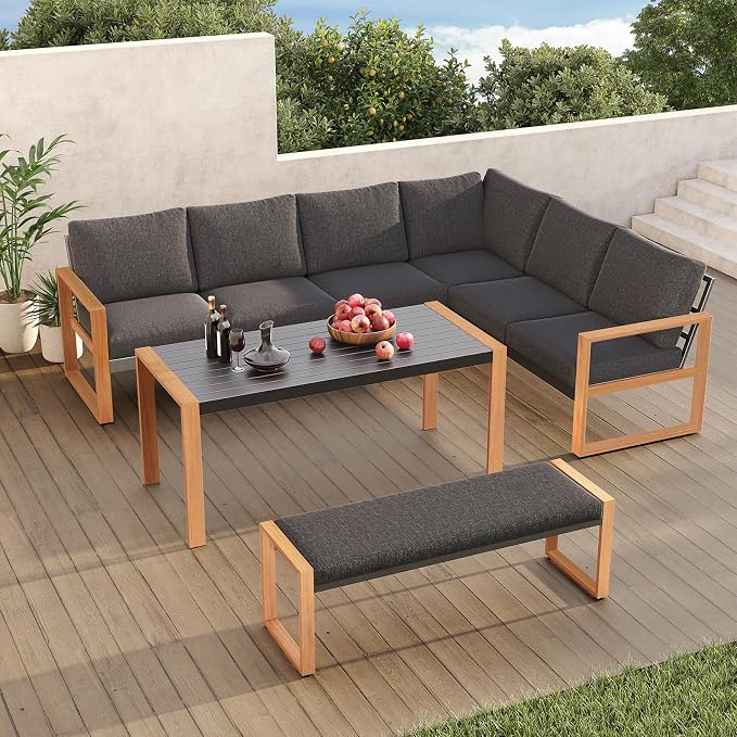 Grand patio Aluminum Patio Furniture Set, L Shaped Outdoor Sectional Sofa by GrandPatio