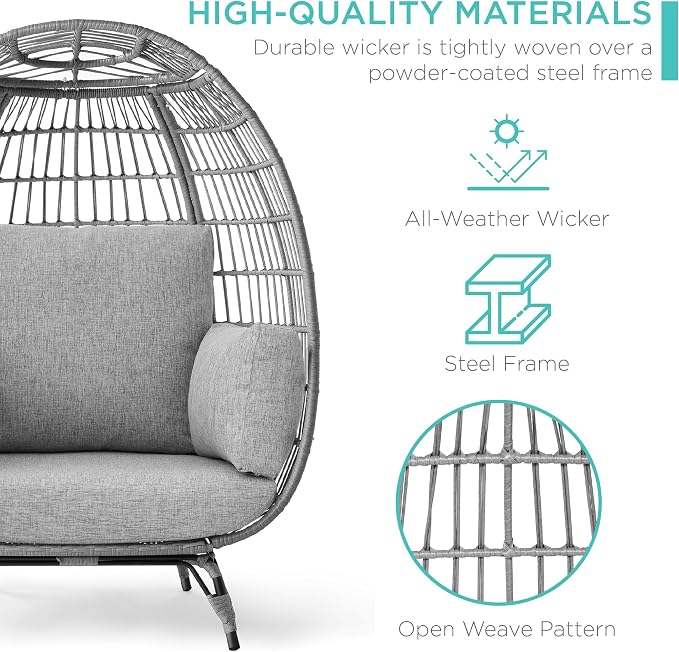 Best Choice Products Wicker Egg Chair, Oversized Indoor Outdoor Lounger - Image 5