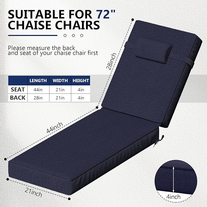 72 x 21 x 4 Inch Olefin Chaise Lounge Cushions, Lounge Chair Cushions - Image 2