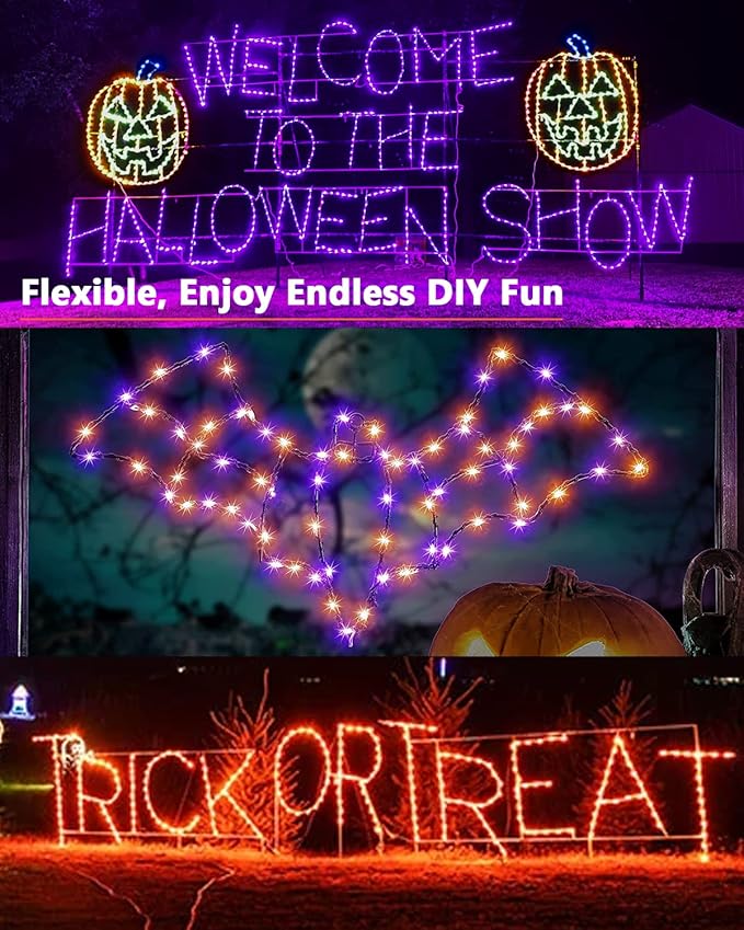 Brizled Orange & Purple Halloween Lights, 2 Pack Total 78FT 240 LED Solar - Image 4