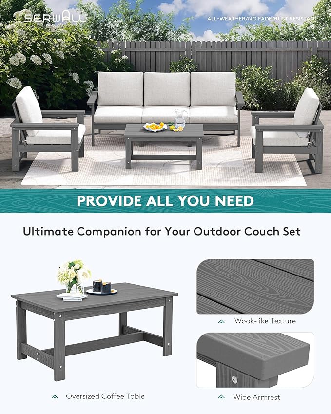 SERWALL HDPE Patio Conversation Set, 6-piece Sectional Outdoor Furniture Set - Image 6