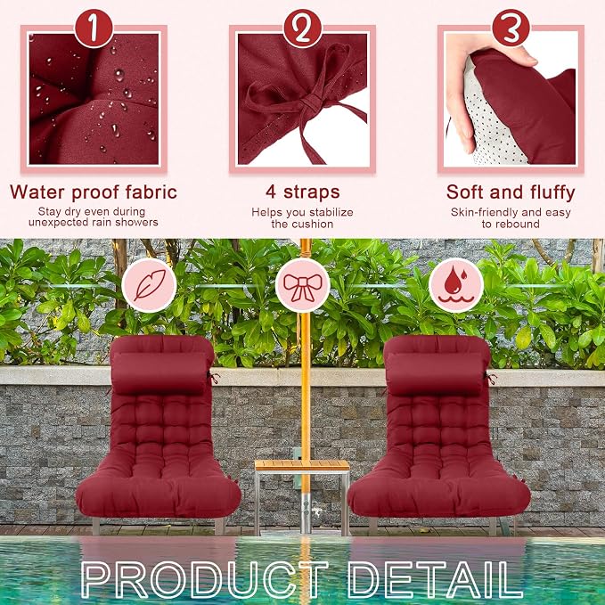Tudomro 66'' Outdoor Chaise Lounge Cushion Waterproof Patio Lawn Pool Chaise - Image 4