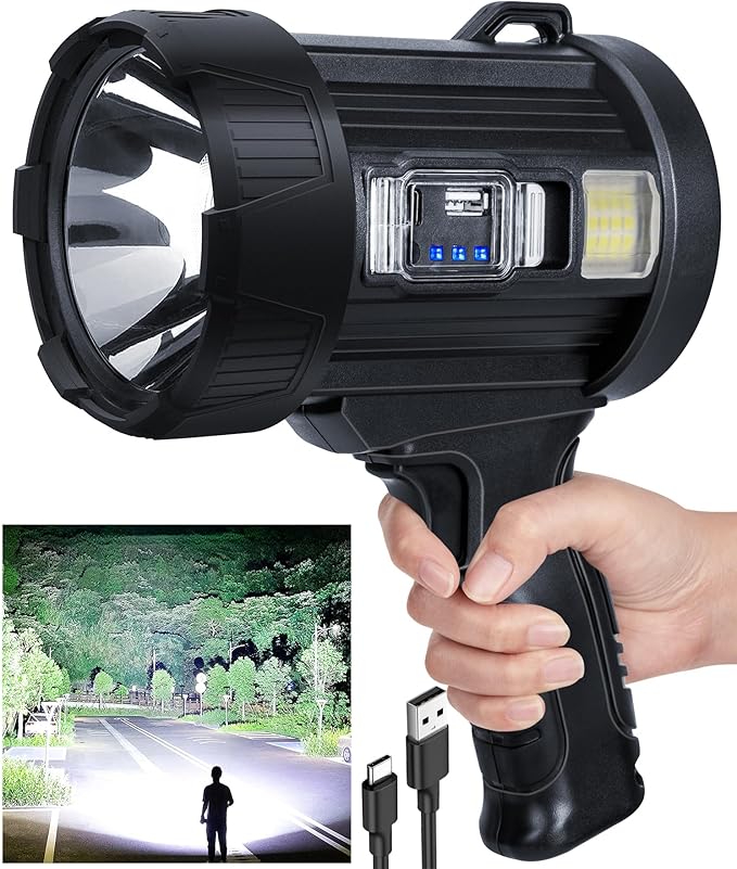 Rechargeable Spotlight, 000 LM Super Bright Handheld Spot Light LED Flashlight by Sigoobal