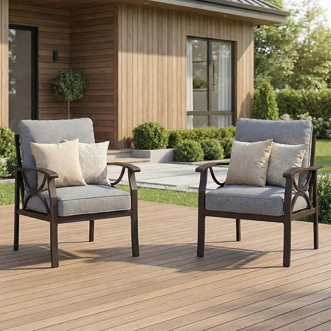 RoyalCraft 2 Pieces Outdoor Single Sofa, All-Weather Patio Metal Armchair - Image 7