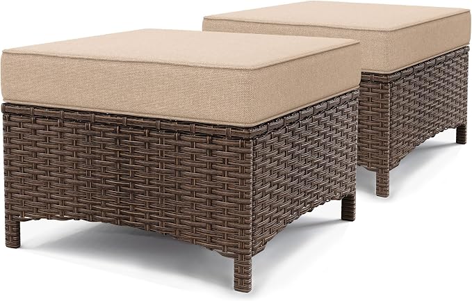 2-Piece Easy Assembly Outdoor Patio Ottomans, All-Weather PE Wicker Footrest by NUSBAY