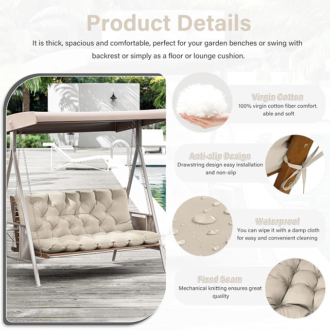 Porch Swing Cushion with Backrest, Waterproof Bench Cushion - Image 3
