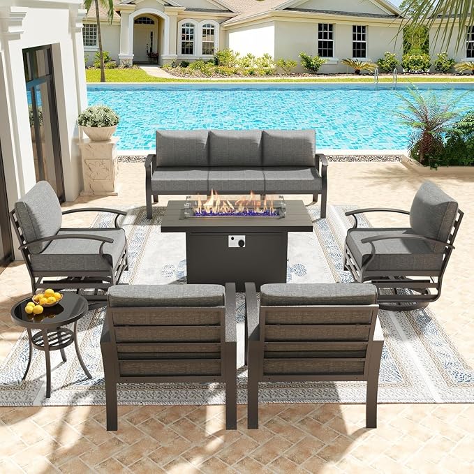 Kullavik Aluminum Patio Furniture Set, 7 Pieces 7 Seat Metal Outdoor Furniture by KULLAVIK