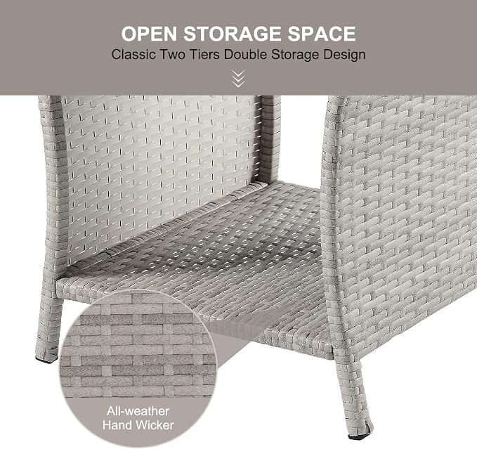 Outdoor Side Table for Patio Small Rattan Wicker Coffee Table Balcony Table - Image 7