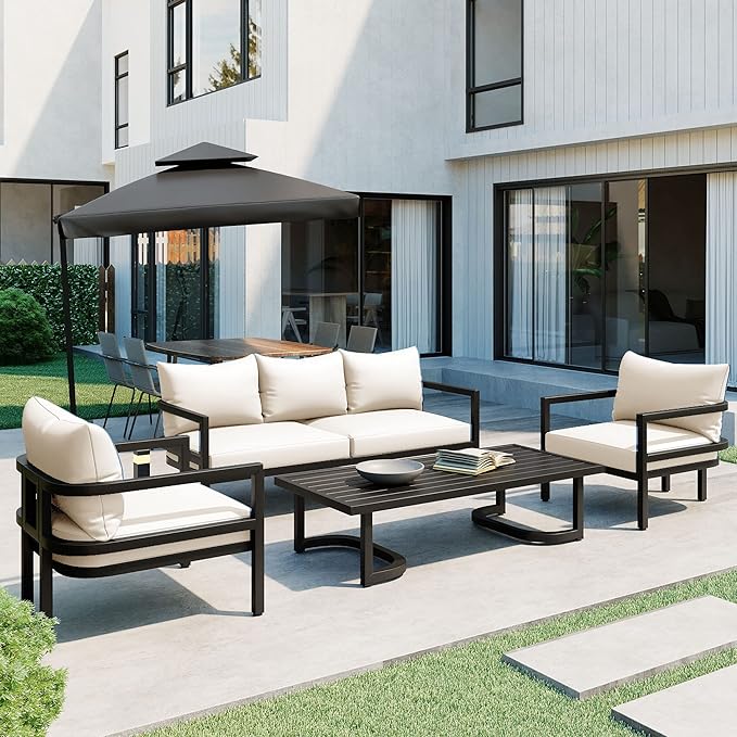 LUMISOL Aluminum Outdoor Patio Sectional Sofa Set, 4-Piece Modern Conversation by LUMISOL