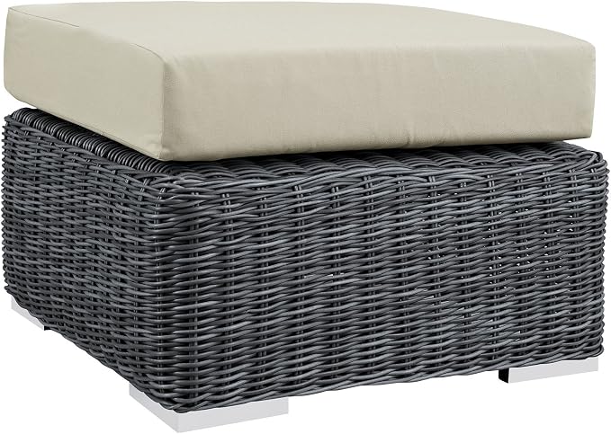 Modway Summon Wicker Rattan Outdoor Patio Sunbrella Square Ottoman in Canvas by Modway