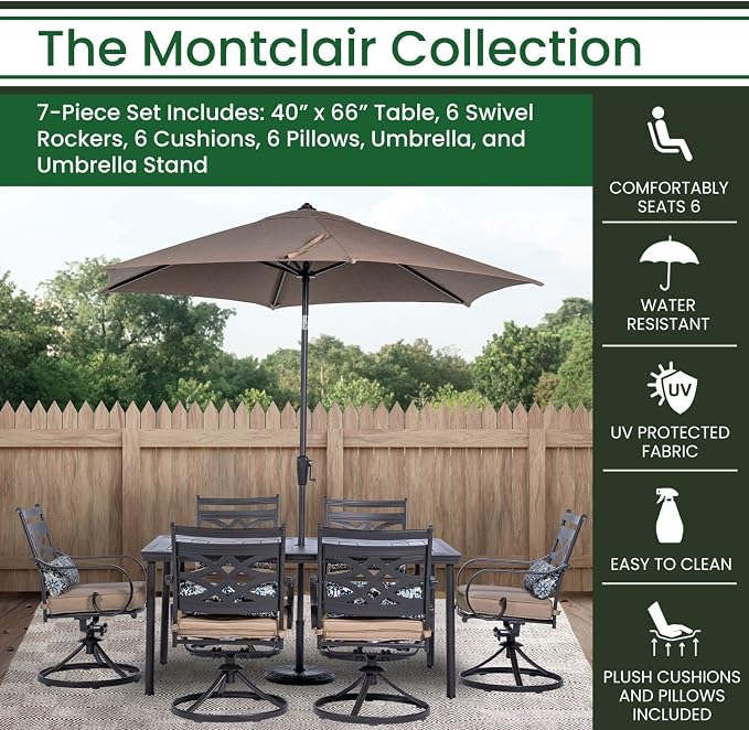 Hanover Montclair 7-Piece All-Weather Outdoor Patio Dining Set, 6 Swivel Rocker - Image 3
