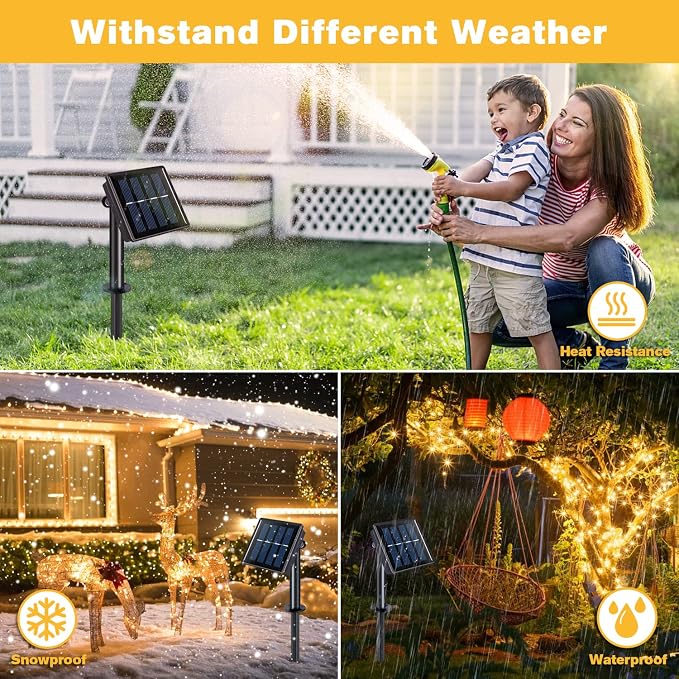 JMEXSUSS 4 Pack 100 LED Solar Fairy Lights, 33ft Warm White Solar String Lights - Image 6