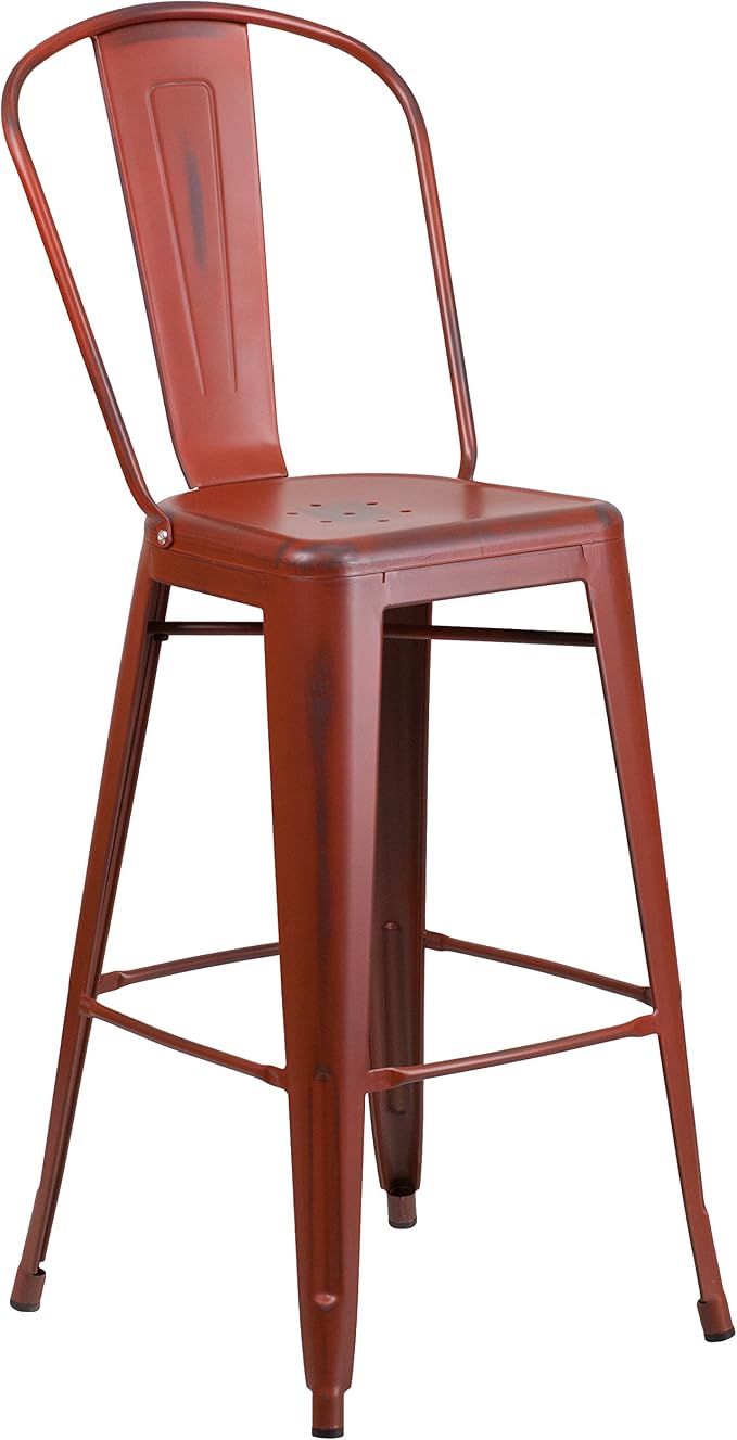 EMMA + OLIVER Commercial Grade 30" H Distressed Red Metal Indoor-Outdoor - Image 3