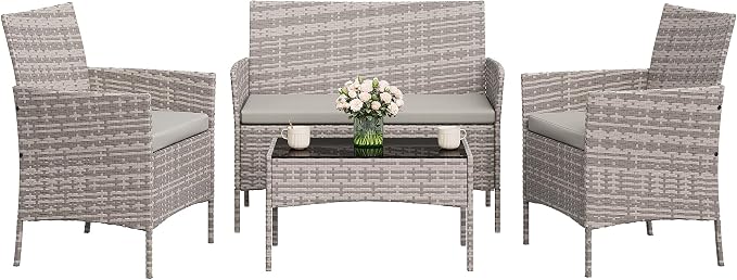 GAOMON 4-Piece Patio Furniture Set, Modern PE Rattan Conversation Set by GAOMON