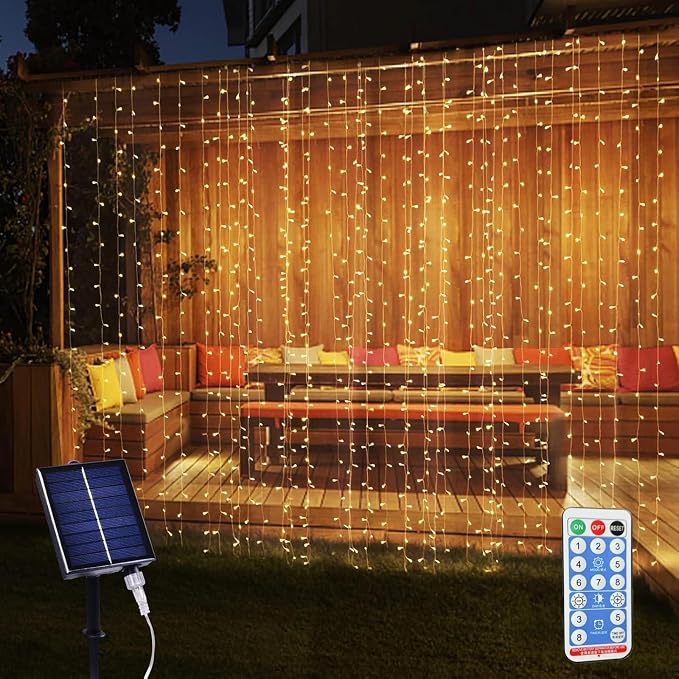 300LED Solar Curtain Lights Outdoor Indoor 8 Modes Solar Fairy Curtain String by XINXIANLIAN