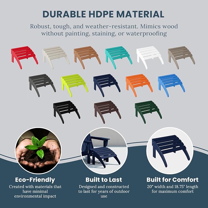 WO Home Furniture Adirondack Ottoman Outdoor Patio Footrest 13.5" Inch Folding - Image 5