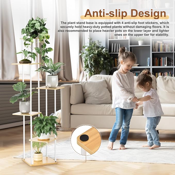 6 Tier Plant Stand Indoor Outdoor, Wood Metal Corner Shelf, Planter Shelf - Image 5