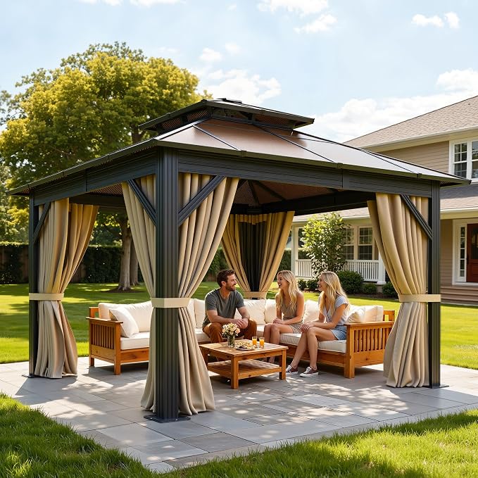 YITAHOME 10X10FT Polycarbonate Gazebo Outdoor Patio Double Top Canopy by YITAHOME
