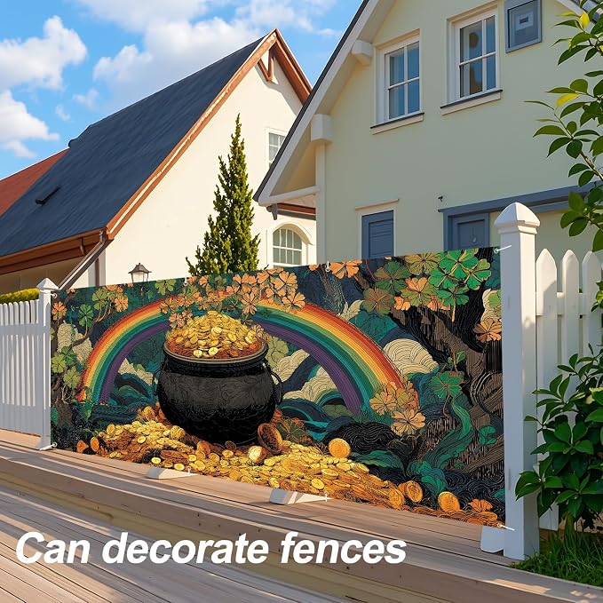 ANNA QUEEN St Patrick’s Day Garage Door Banner 6x13FT, Rainbow and Pot of Gold - Image 5