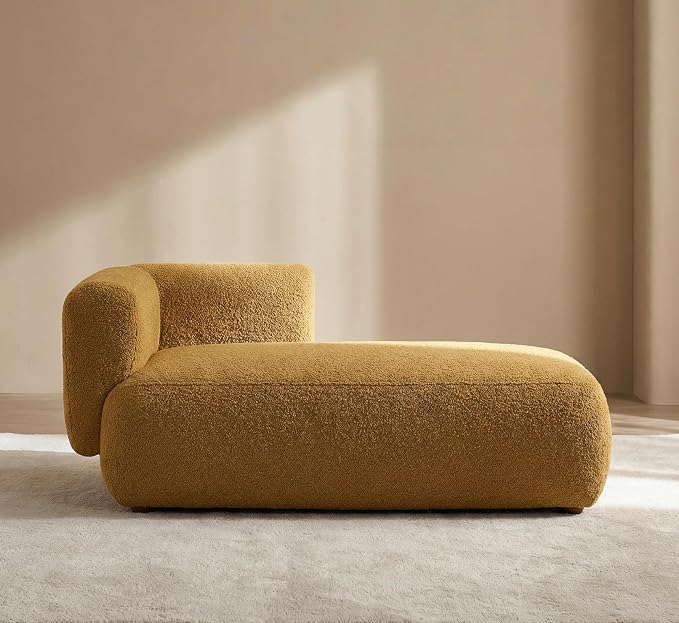 Boucle Chaise Lounge Chair Indoor Comfy Fluffy Lounge Sofa Upholstered Chaise by Unknown