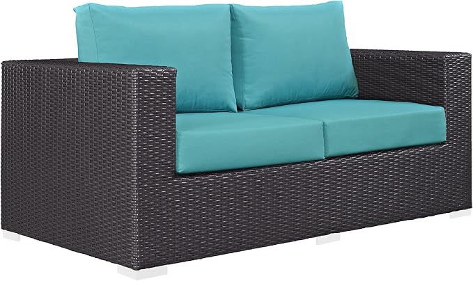 Modway Convene Wicker Rattan Outdoor Patio Loveseat in Espresso Turquoise by Modway
