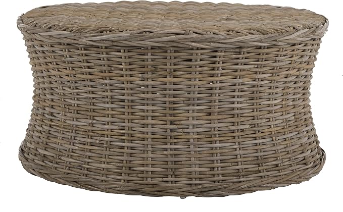 SAFAVIEH Home Collection Ruxton Natural Rattan Round Coffee Table Ottoman - Image 8