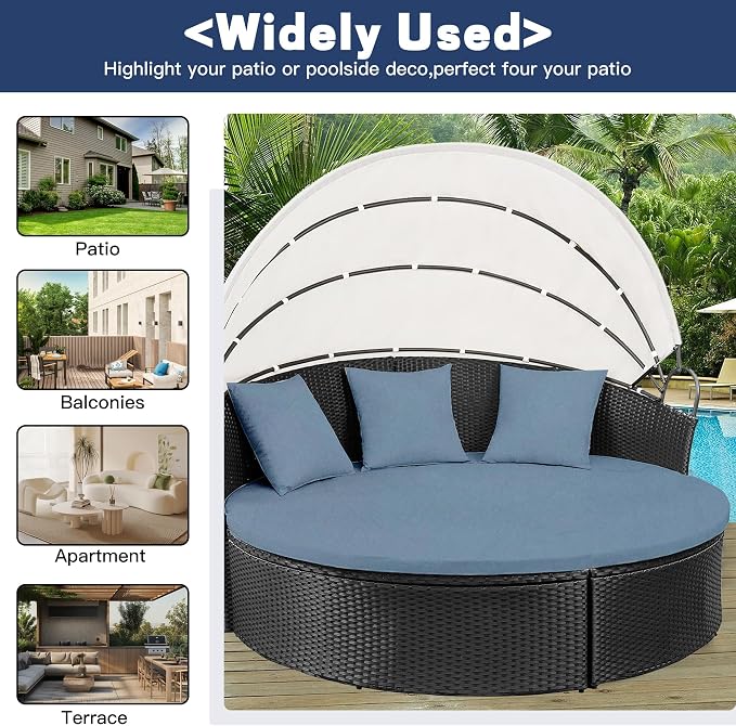 66" Round Daybed Cushion Cover & 3 Pillow Covers Set - Image 3