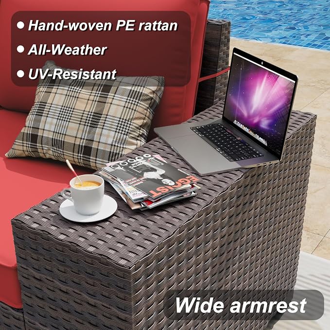 ALAULM 12 Pieces Outdoor Patio Furniture Set Sectional Sofa Sets Brown PE - Image 2