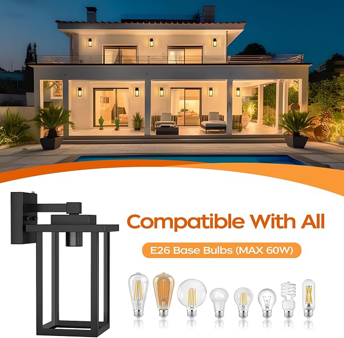 WIHTU Outdoor Porch Lights Fixtures Wall Mount, Dusk to Dawn Outdoor Lighting - Image 4