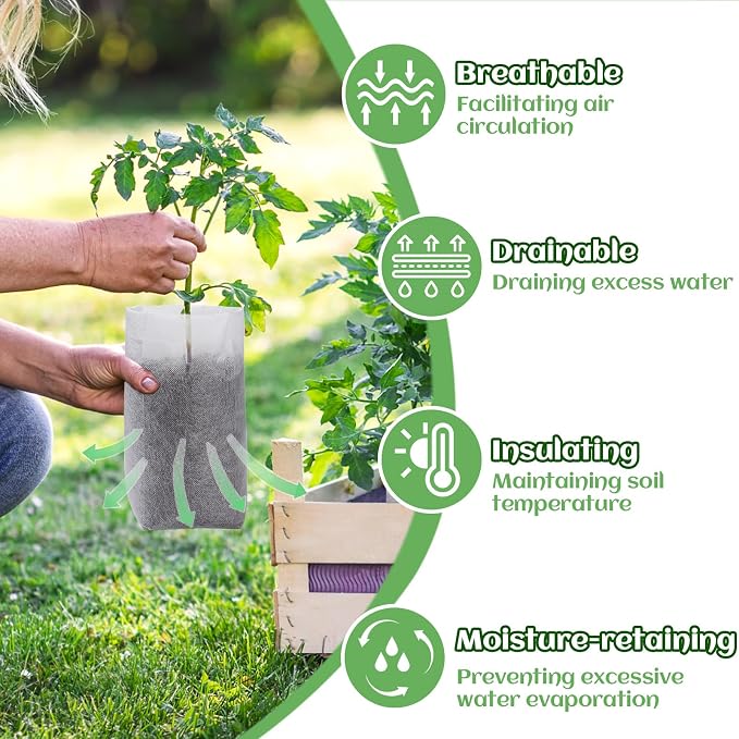 Cosweet 11.6''H Deep Nursery Grow Bags, Non-Woven Fabric Planting Pots - Image 3