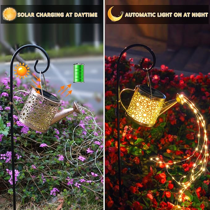 Solar Lights Outdoor Decorative, Metal Watering Can Lights Waterproof, Small - Image 5