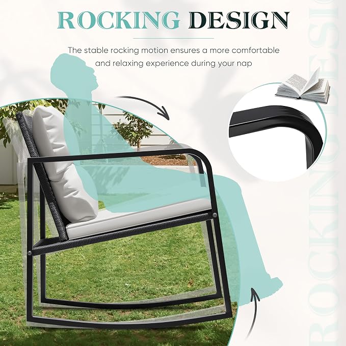 Greesum 3 Pieces Rocking Wicker Bistro Set, Patio Outdoor Furniture - Image 7