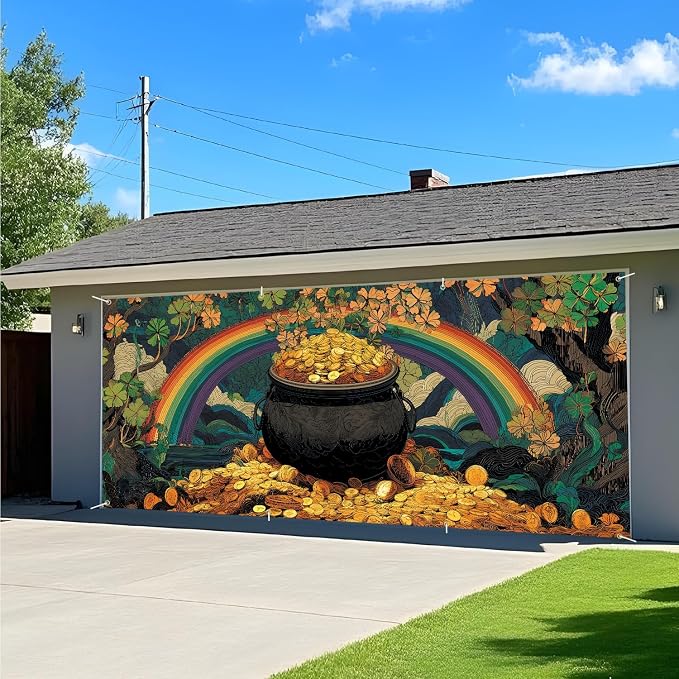 ANNA QUEEN St Patrick’s Day Garage Door Banner 6x13FT, Rainbow and Pot of Gold - Image 8