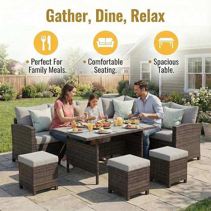 Wisteria Lane 7 Piece Patio Furniture Set, Wicker Patio Sectional - Image 2
