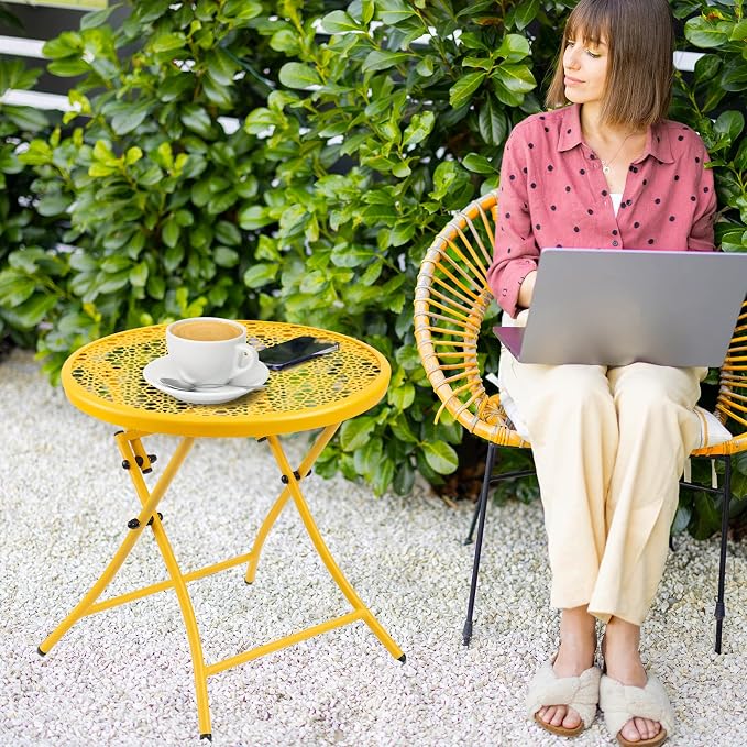 TeoKJ Folding Outdoor Side Tables, Anti Rust Small Patio Table Round Metal - Image 9