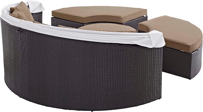 Modway Convene Wicker Rattan Outdoor Patio Retractable Canopy Round Poolside - Image 8